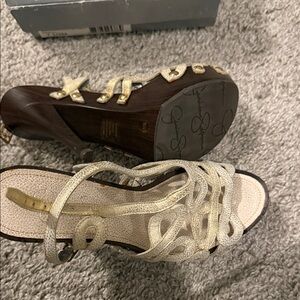 Jessica Simpson Gold and Brown Strappy Heels